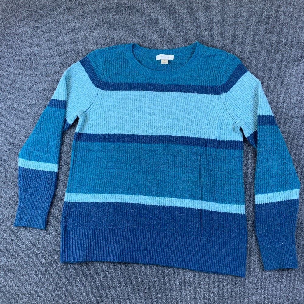 Christopher & Banks Womens XL Blue Striped Ribbed Knit Crewneck Sweater